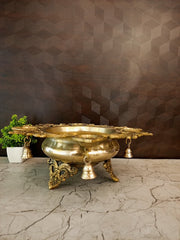Premium Brass 4-Diya Uruli | Majestic Floating Flower Bowl with Four Lamps for Vastu & Luxury Entryway Decor