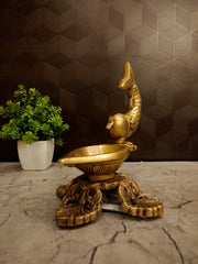 Premium Fine Art Brass Matsya Harathi Diya | Auspicious Fish Handle Deepam for Vastu & Temple-Grade Devotion