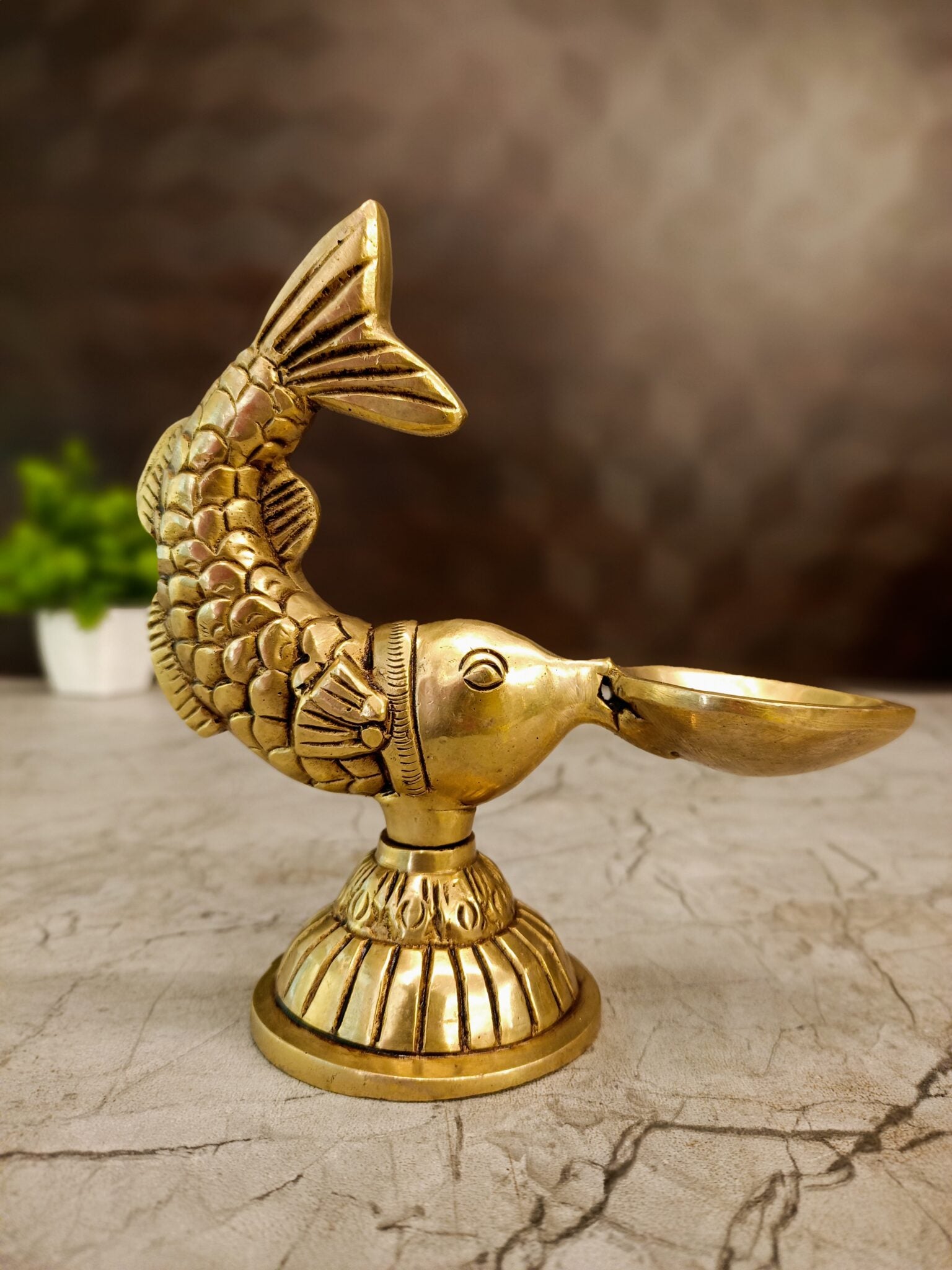 Antique Brass Fish Diya | Traditional Matsya Single Face Brass Oil Lamp | 5.5 Inch Pooja Deepam for Home Decor & Festive Worship