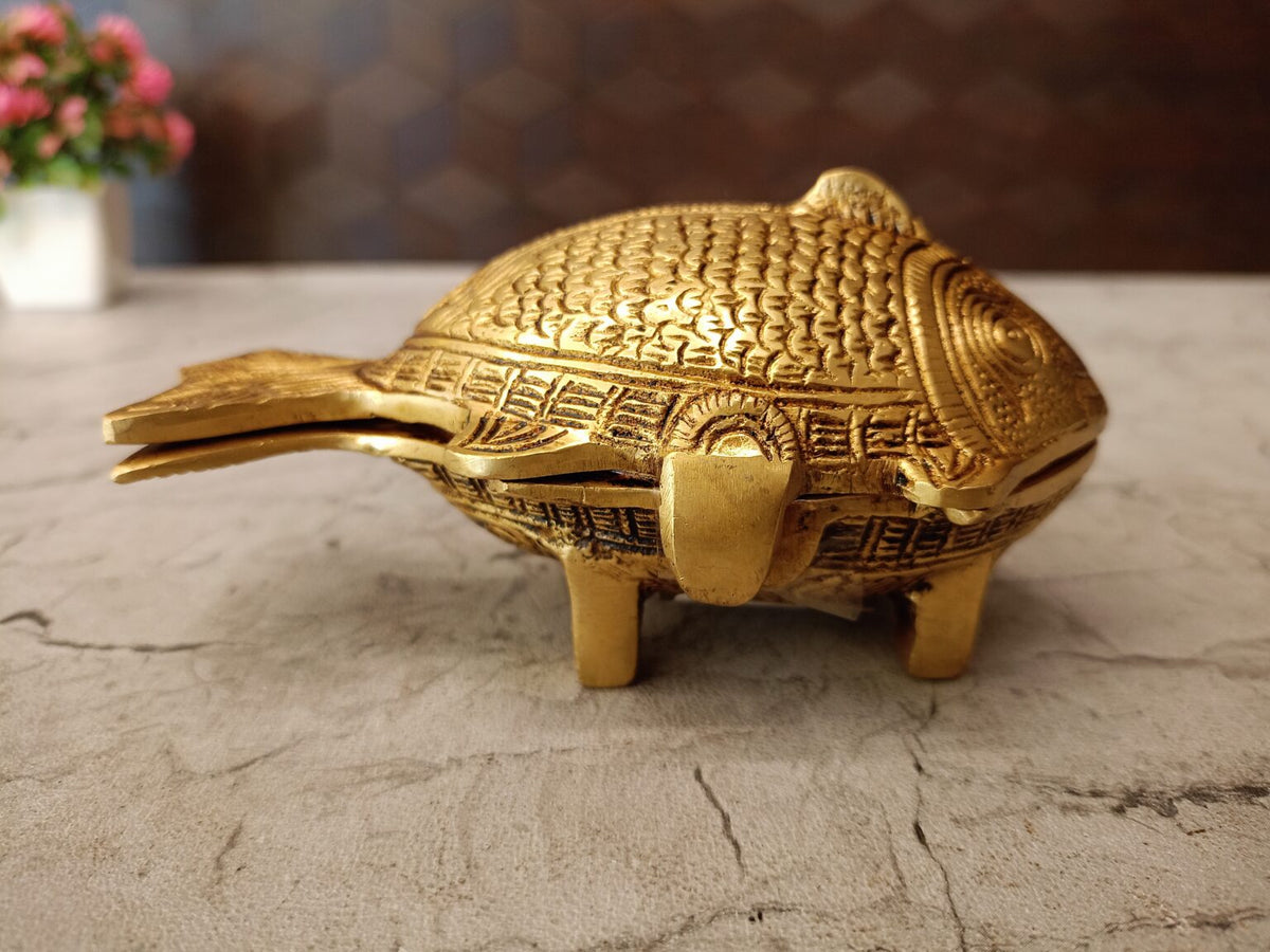Premium Brass Matsya Kumkum Chimil | Authentic Dual-Compartment Fish Sindoor Box for Vastu & Heritage Devotion