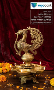 Premium Brass Panchamukhi Peacock Diya | 5-Face Mayur Vilakku for Vastu, Pooja & Festive Decor