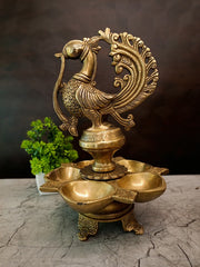 Premium Brass Panchamukhi Peacock Diya | 5-Face Mayur Vilakku for Vastu, Pooja & Festive Decor