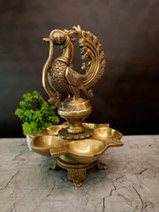 Premium Brass Panchamukhi Peacock Diya | 5-Face Mayur Vilakku for Vastu, Pooja & Festive Decor