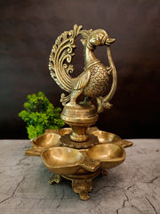 Premium Brass Panchamukhi Peacock Diya | 5-Face Mayur Vilakku for Vastu, Pooja & Festive Decor