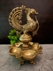Premium Brass Panchamukhi Peacock Diya | 5-Face Mayur Vilakku for Vastu, Pooja & Festive Decor