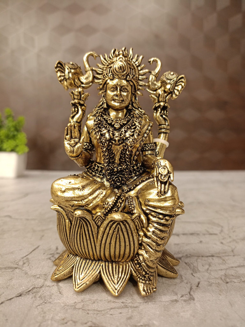 Premium Brass Fine Art Gajalakshmi Statue | Antique Goddess Lakshmi with Elephants for Vastu & Sacred Mandir Decor (India)