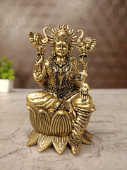 Premium Brass Fine Art Gajalakshmi Statue | Antique Goddess Lakshmi with Elephants for Vastu & Sacred Mandir Decor (India)