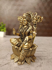 Premium Brass Fine Art Gajalakshmi Statue | Antique Goddess Lakshmi with Elephants for Vastu & Sacred Mandir Decor (India)