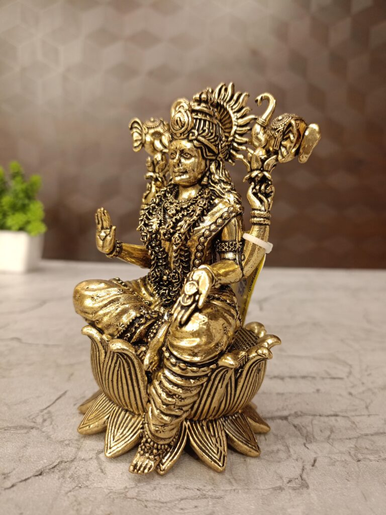 Premium Brass Fine Art Gajalakshmi Statue | Antique Goddess Lakshmi with Elephants for Vastu & Sacred Mandir Decor (India)