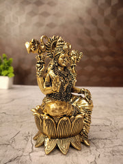 Premium Brass Fine Art Gajalakshmi Statue | Antique Goddess Lakshmi with Elephants for Vastu & Sacred Mandir Decor (India)