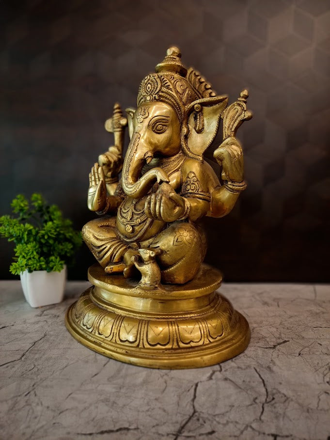 Premium Authentic Brass Ganesha Idol | Traditional Pillaiyar Statue for Vastu, Success & Home Mandir