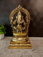 Premium Fine Art Brass Ganesha with Majestic Thiruvachi | Exclusive Prabhavali Ganapati for Vastu & Temple-Grade Decor