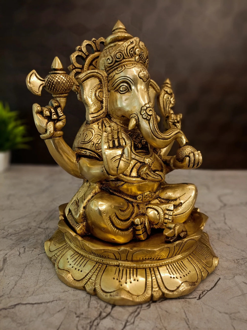 Premium Brass Ganesha on Lotus Base | Majestic Padma Pillaiyar for Vastu, Purity & Heritage Decor