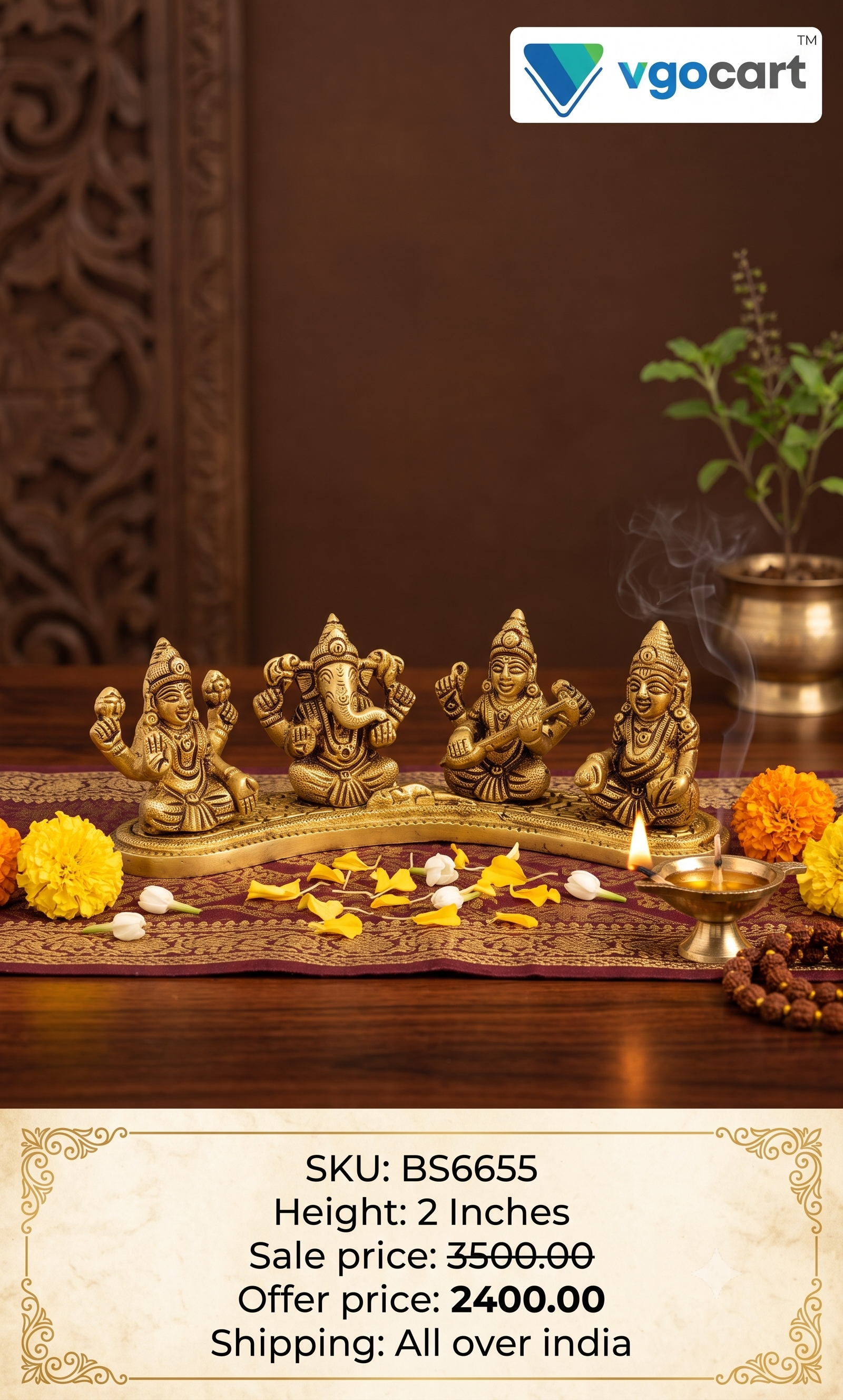 Premium Brass Lakshmi Ganesha Saraswati Kubera Idol Set | Ultimate Vastu Wealth & Wisdom Murti for Pooja Room