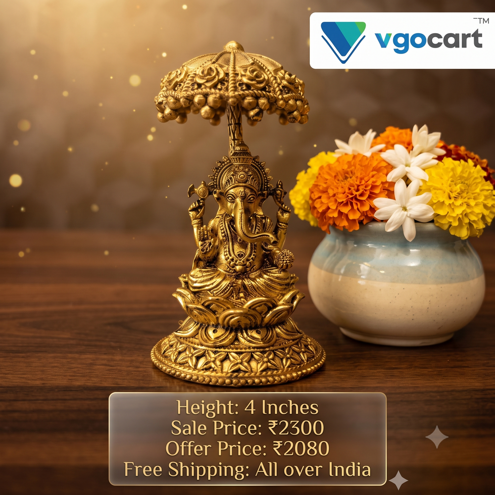 Premium Fine Art Brass Ganesha with Umbrella | Royal Chattra Ganapati for Vastu Protection & Luxury Heritage Decor