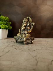 Premium Fine Art Brass Ganesha on Rectangle Pedestal | Contemporary Pillaiyar Masterpiece for Vastu & Luxury Decor
