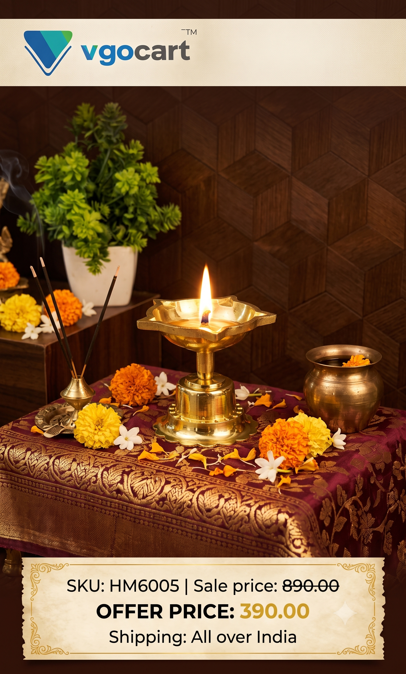 Premium Brass Polished Gold Diya | Radiant Traditional Oil Lamp for Pooja & Vastu