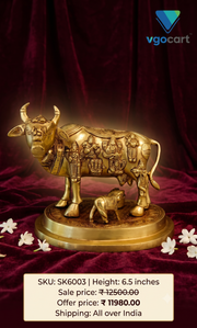 Premium Brass Kamadhenu Gomatha with Multi Gods | Sacred Cow & Calf Idol for Vastu & Complete Divine Blessings