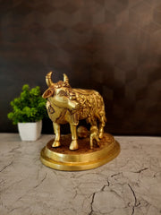Premium Brass Kamadhenu Gomatha with Multi Gods | Sacred Cow & Calf Idol for Vastu & Complete Divine Blessings