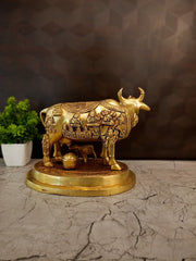Premium Brass Kamadhenu Gomatha with Multi Gods | Sacred Cow & Calf Idol for Vastu & Complete Divine Blessings