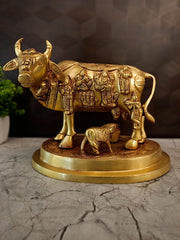 Premium Brass Kamadhenu Gomatha with Multi Gods | Sacred Cow & Calf Idol for Vastu & Complete Divine Blessings