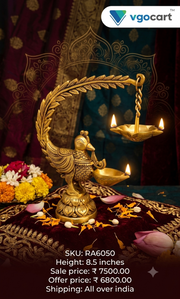 Premium Brass Single Face Peacock Diya with Hanging Lamp | Traditional Mayil Deepam for Pooja & Vastu Decor