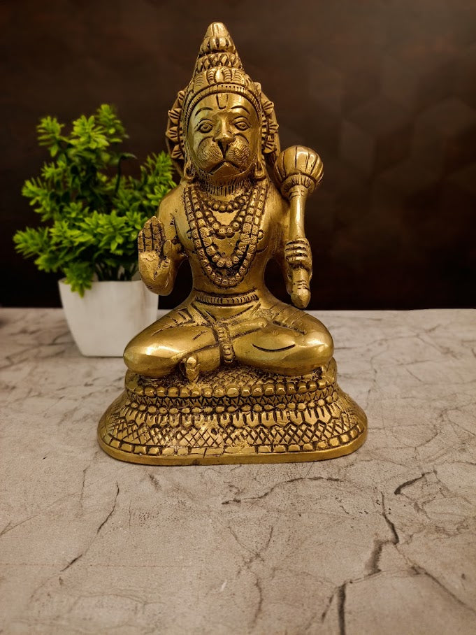 Exquisite Handcrafted Brass Anjaneyar Statue For Home Temple Vastu Worship And Divine Hanuman Puja Decor