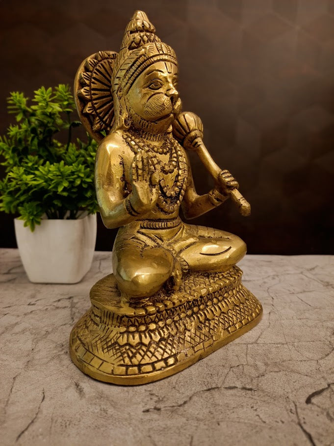 Exquisite Handcrafted Brass Anjaneyar Statue For Home Temple Vastu Worship And Divine Hanuman Puja Decor