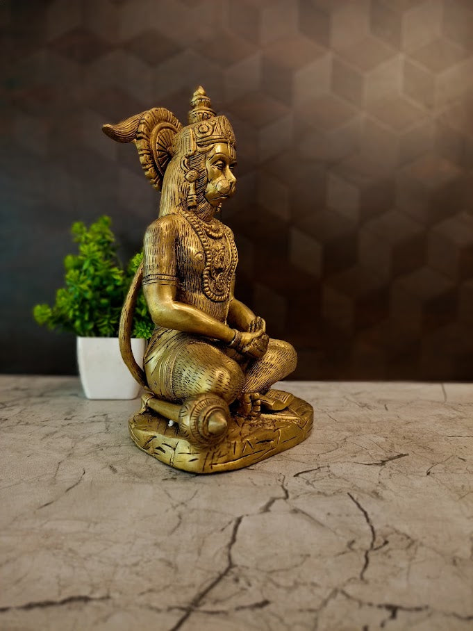 Premium Brass Meditating Hanuman Idol | Serene Dhyana Anjaneya Statue for Vastu & Inner Strength