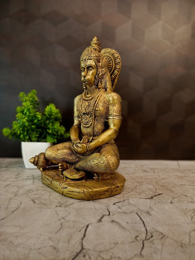 Premium Brass Meditating Hanuman Idol | Serene Dhyana Anjaneya Statue for Vastu & Inner Strength