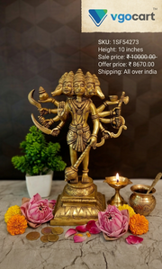 Premium Brass Panchamuga Hanuman Idol | Five-Faced Panchamukhi Anjaneya Statue for Vastu & Supreme Protection