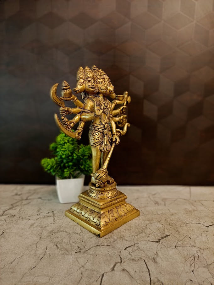 Premium Brass Panchamuga Hanuman Idol | Five-Faced Panchamukhi Anjaneya Statue for Vastu & Supreme Protection