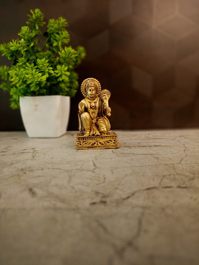 Premium Brass Fine Art Veerasana Hanuman Idol | Heroic Kneeling Anjaneya Statue for Vastu & Courage