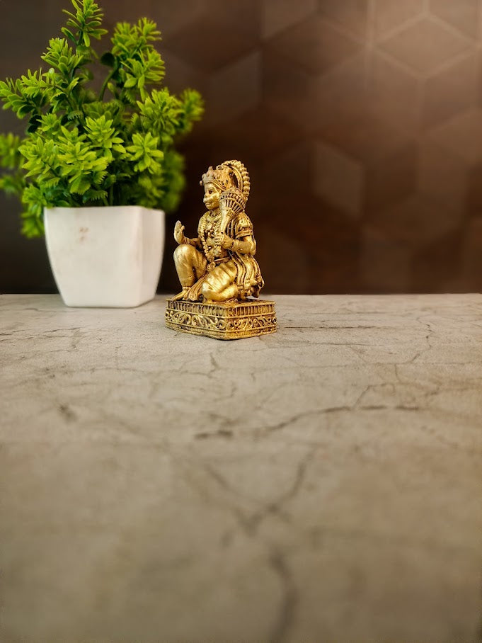 Premium Brass Fine Art Veerasana Hanuman Idol | Heroic Kneeling Anjaneya Statue for Vastu & Courage