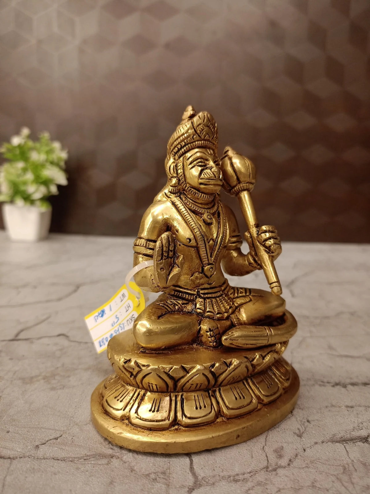 Premium Brass Hanuman on Oval Lotus Base | Sacred Anjaneya Swamy Idol for Vastu Courage & Luxury Mandir Decor