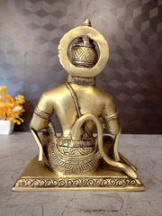 Premium Brass Hanuman Idol on Square Base | Majestic Sitting Anjaneya Statue for Vastu & Unwavering Devotion