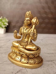 Premium Brass Hanuman on Oval Lotus Base | Sacred Anjaneya Swamy Idol for Vastu Courage & Luxury Mandir Decor