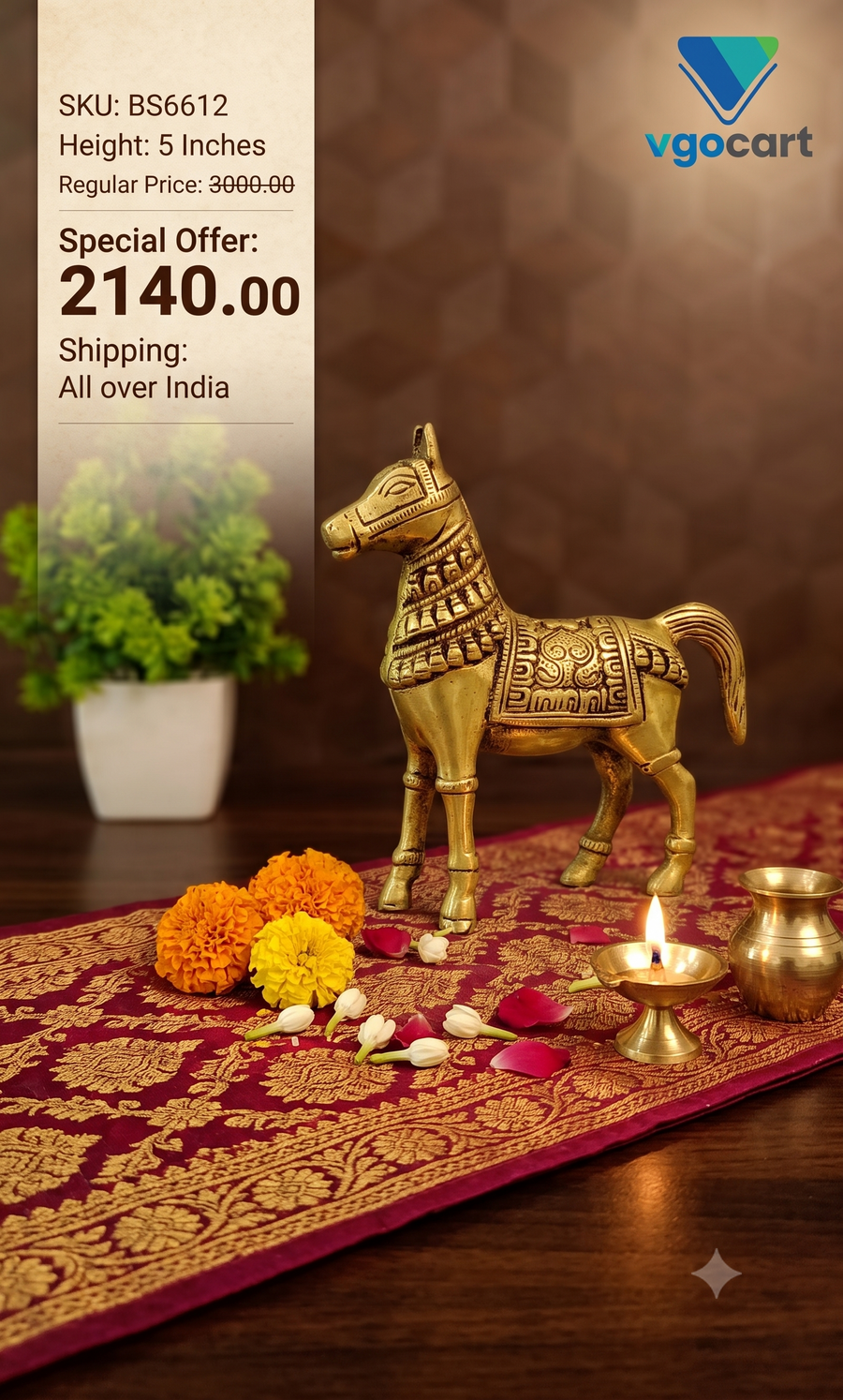 Handcrafted Running Brass Horse Statue | Vastu & Feng Shui Showpiece for Career Success, Speed & Wealth
