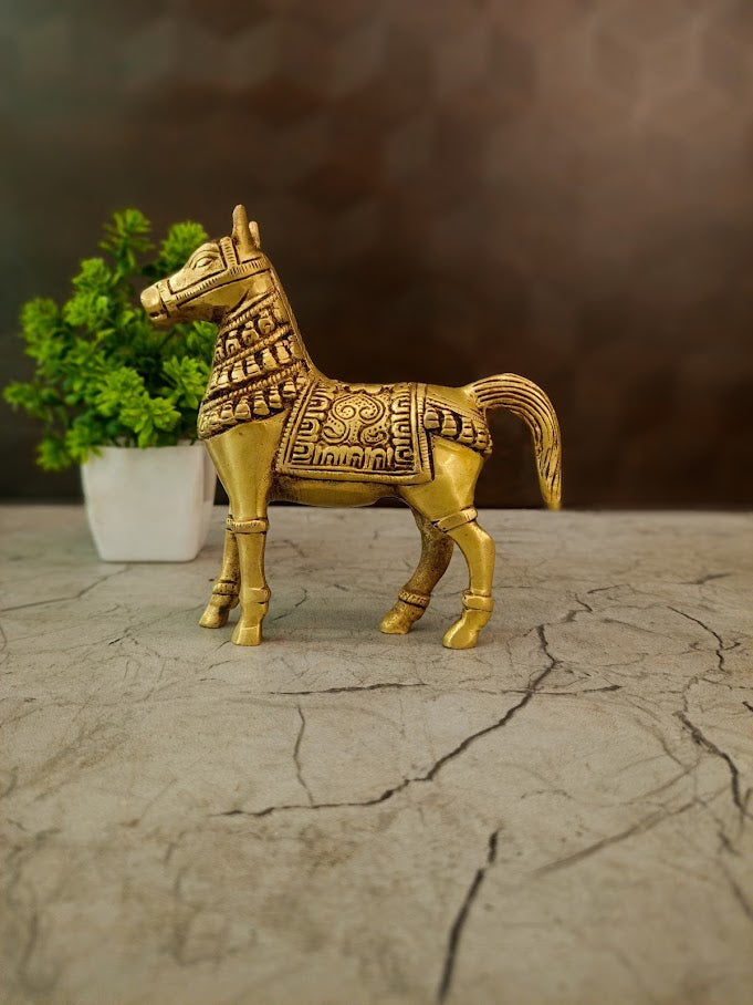 Handcrafted Running Brass Horse Statue | Vastu & Feng Shui Showpiece for Career Success, Speed & Wealth