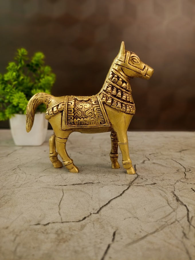Handcrafted Running Brass Horse Statue | Vastu & Feng Shui Showpiece for Career Success, Speed & Wealth