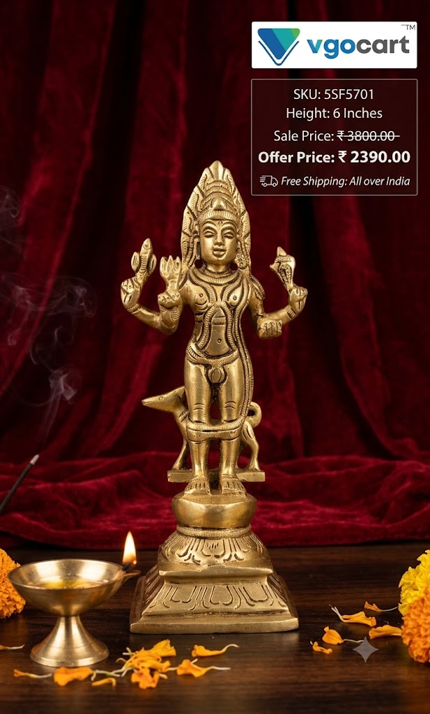 Premium Brass Kala Bhairavar Idol | Antique Fierce Lord of Time Statue for Vastu Protection & Mandir Decor (India)