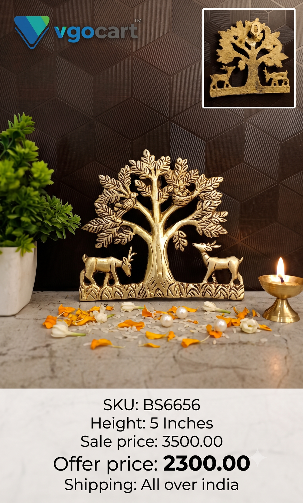 Premium Brass Kalpavriksha Tree with Animals Wall Hanging | Divine Wish-Fulfilling Vastu Decor