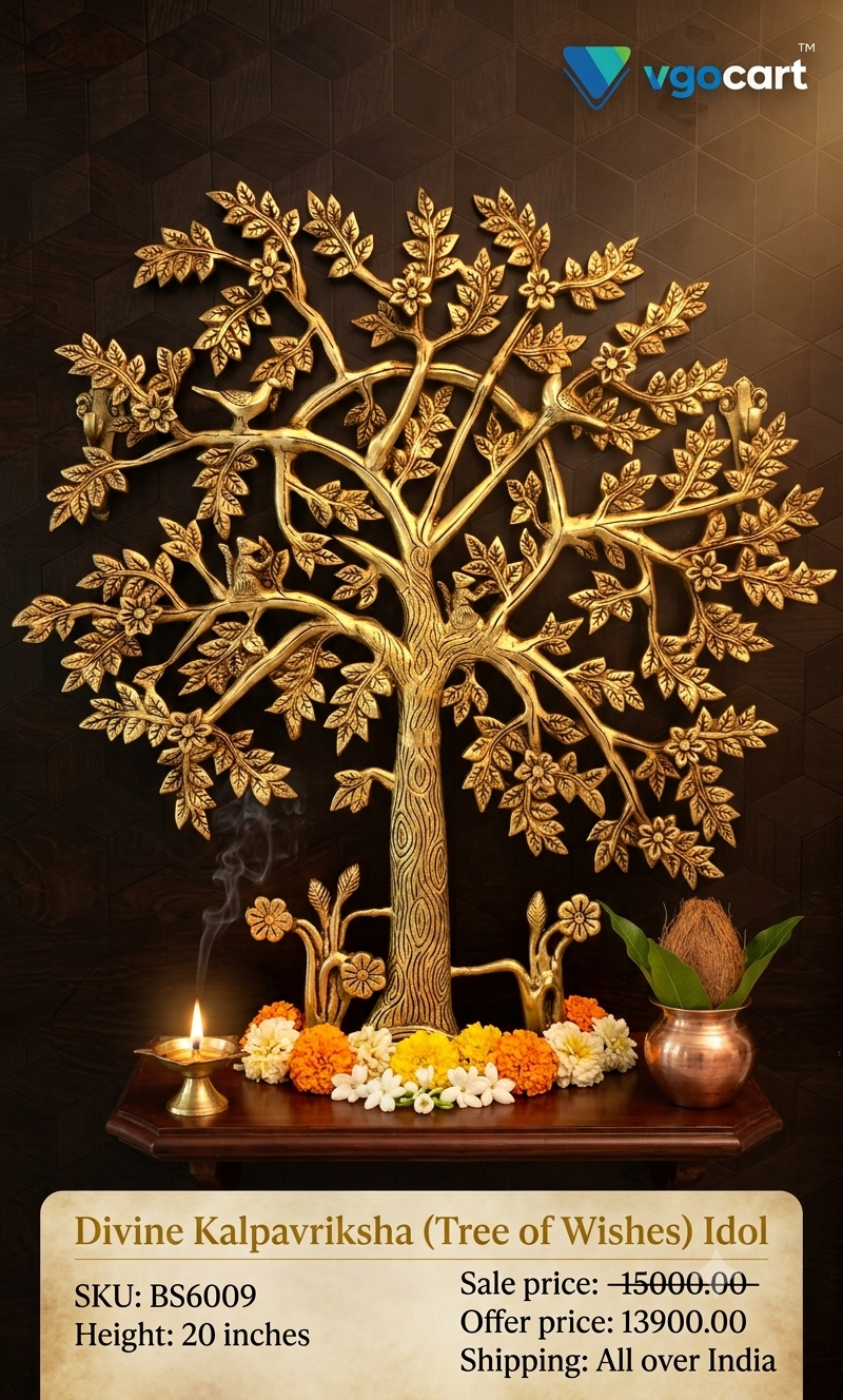 Premium Brass Kalpavriksha Tree with Flowers Wall Mount | Divine Floral Wish-Fulfilling Tree for Vastu & Decor