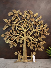 Premium Brass Kalpavriksha Tree with Flowers Wall Mount | Divine Floral Wish-Fulfilling Tree for Vastu & Decor