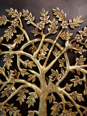 Premium Brass Kalpavriksha Tree with Flowers Wall Mount | Divine Floral Wish-Fulfilling Tree for Vastu & Decor