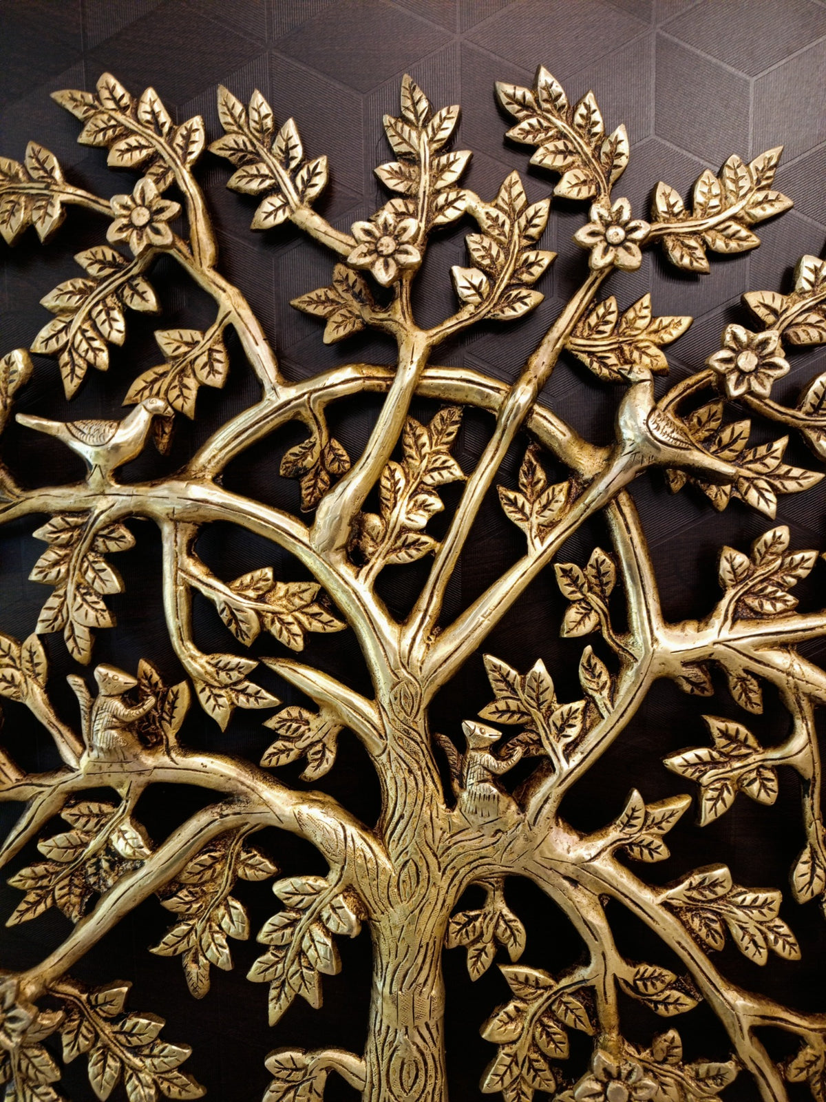 Premium Brass Kalpavriksha Tree with Flowers Wall Mount | Divine Floral Wish-Fulfilling Tree for Vastu & Decor