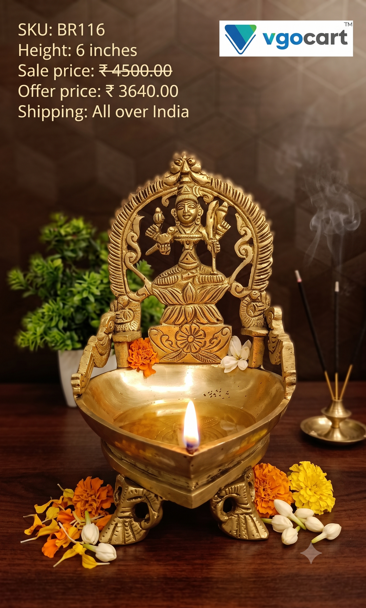 Premium Authentic Brass Kamakshi Deepam | Traditional Amman Vilakku for Vastu, Daily Pooja & Supreme Wealth