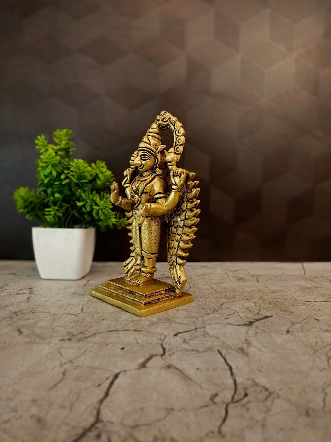 Premium Brass Karudalvar Idol | Majestic Garuda Alvar Statue for Vastu, Swift Success & Perumal Devotion