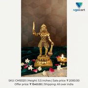 Premium Small Brass Karuppannasami Idol | Compact Kaval Deivam Guardian Statue for Vastu & Protection