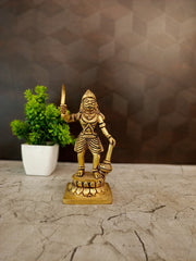 Premium Small Brass Karuppannasami Idol | Compact Kaval Deivam Guardian Statue for Vastu & Protection